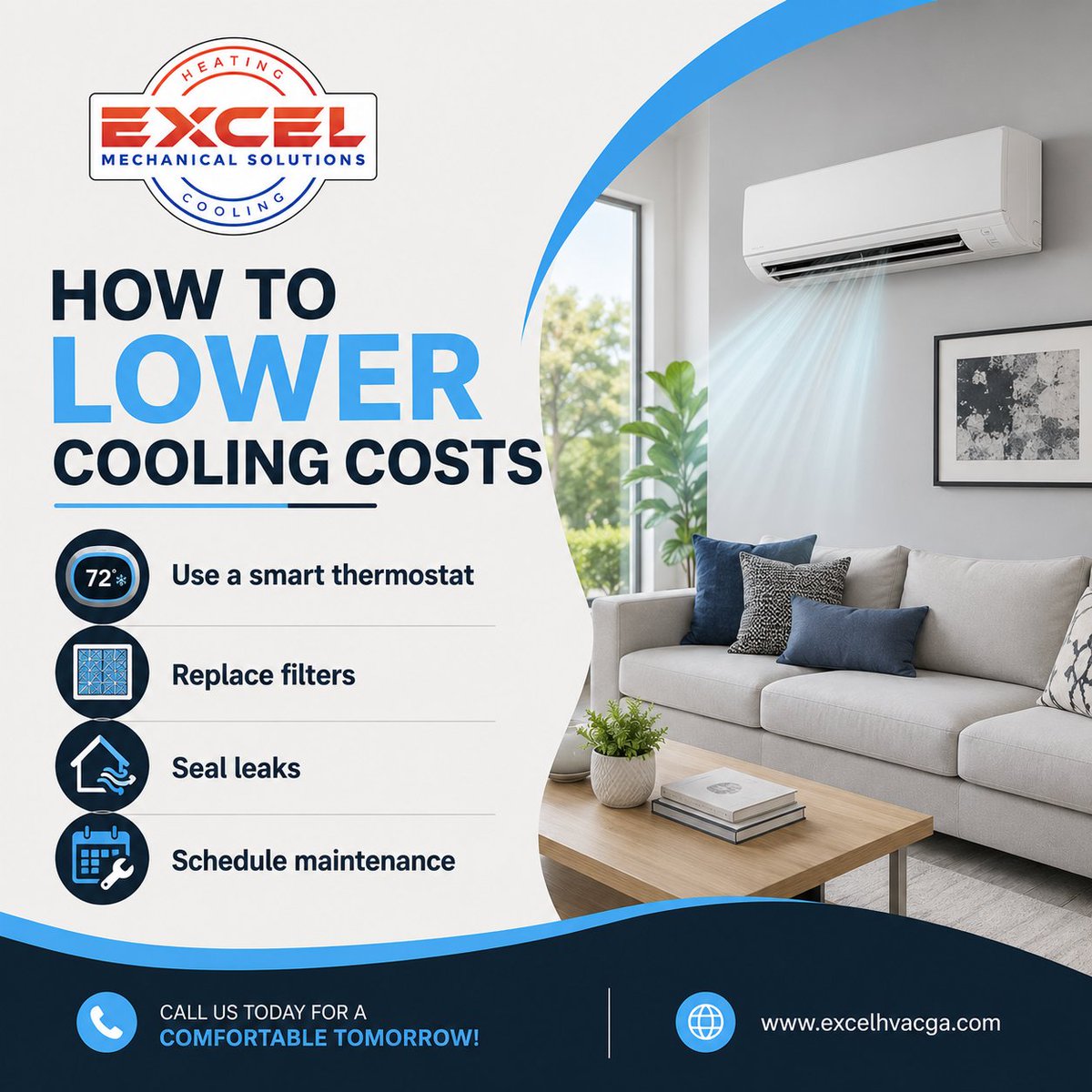 Excel_Mech's tweet photo. Simple changes can help improve efficiency and comfort during peak summer temperatures.
#EnergySavings #CoolingTips #HVAC https://t.co/dGz4aR2OGl
