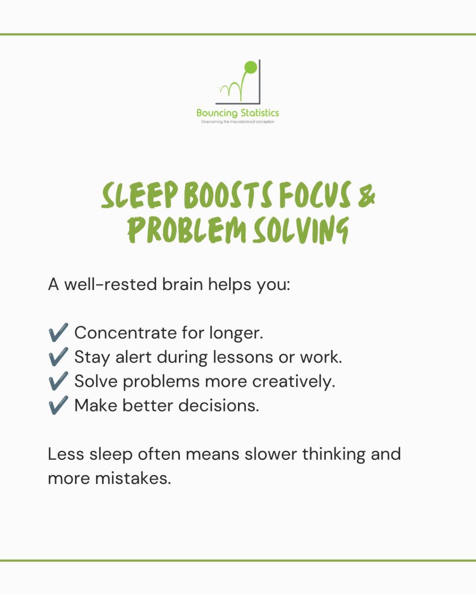 BouncingStats's tweet photo. Did you know your brain keeps learning even while you're asleep?

Sleep isn't just about feeling rested. It's when your brain processes new information, strengthens memories and prepares you to focus better the next day. 

#UKEducation #LearningTips #StudySmart #BrainHealth https://t.co/fIHvsYIGA5