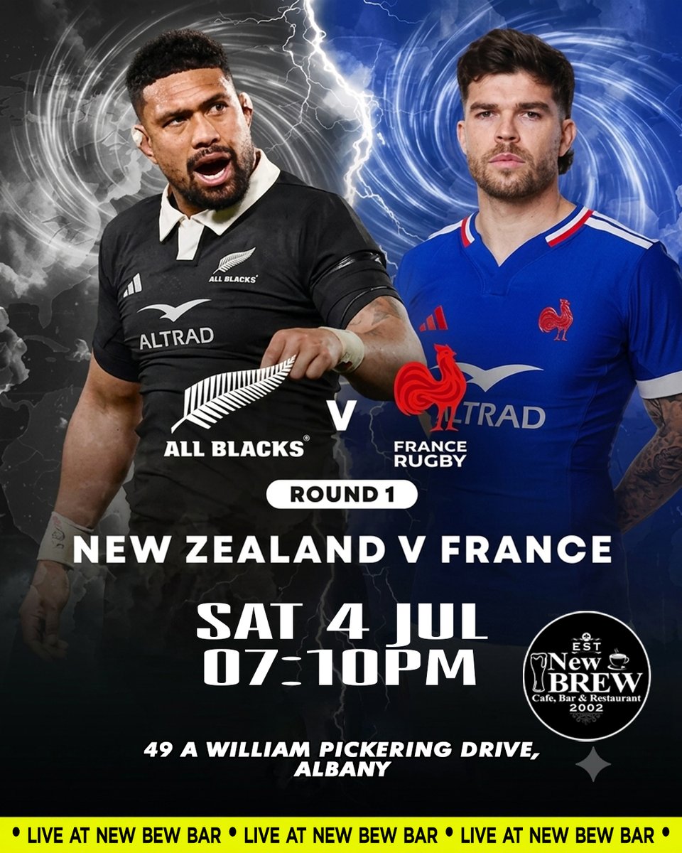 NewBrewBar's tweet photo. 🏉 All Blacks 🇳🇿 vs  France 🇫🇷
#Saturday 4th July 7:10pm 
Bring your mates and cheer on the All Blacks with fellow rugby fans! A Game you don’t want to MISS ! 
Reserve Now 09 414 5450
49 A William Pickering Drive, Albany
Book 👇
https://t.co/LEASr281CI
#AllBlacks #Rugby #France https://t.co/yUikDYU8V6