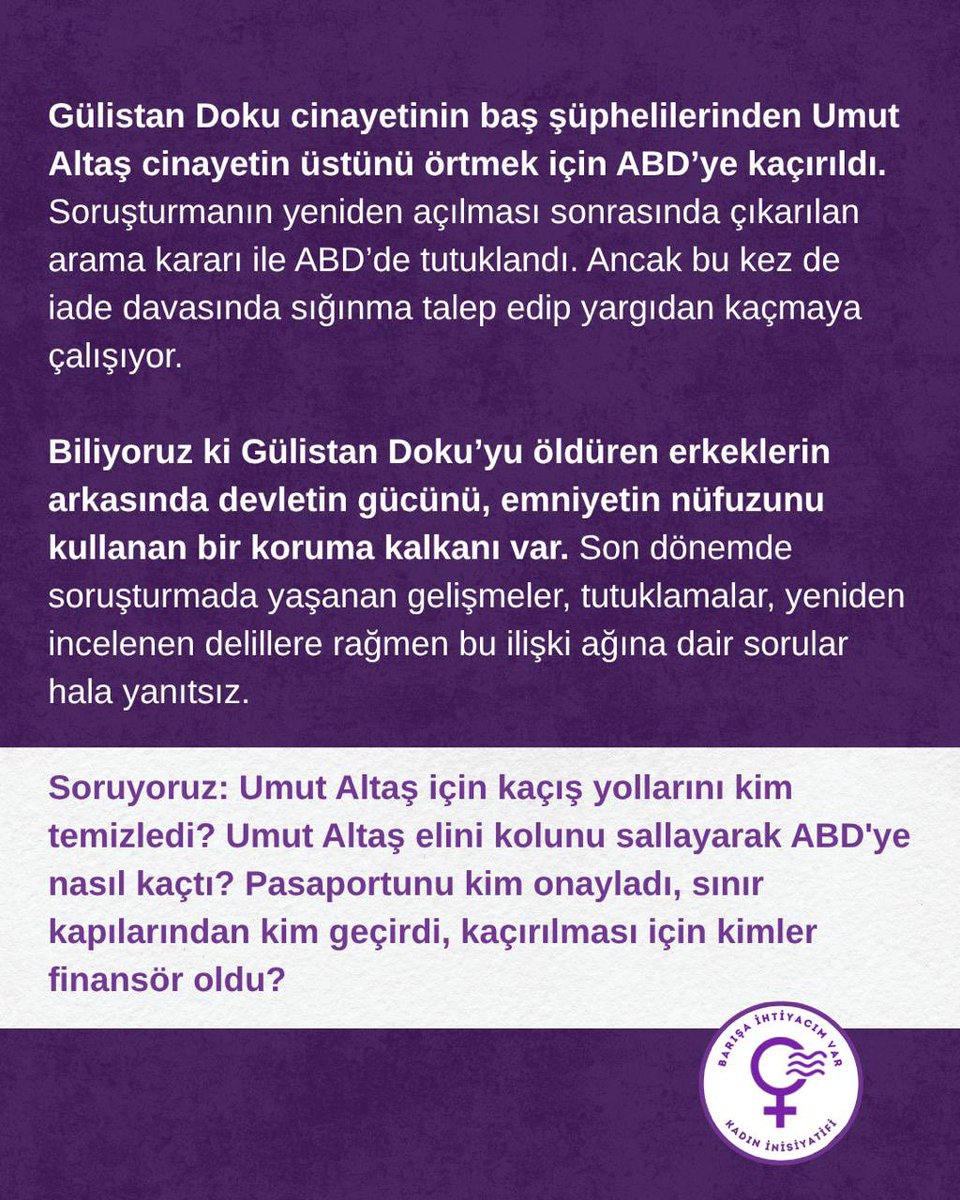 inisiyatif2025's tweet photo. Bu sessizlik kimi koruyor? 
Gülistan Doku dosyasında Umut Altaş için kaçış yollarını kim temizledi?

#failleryargılansın

https://t.co/aq1zU2wYK1 https://t.co/pHN6qj0Xx5