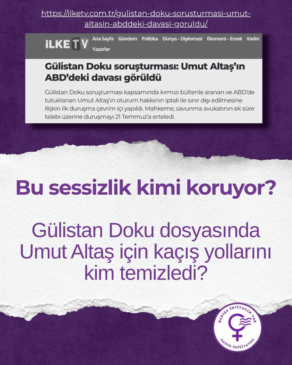 inisiyatif2025's tweet photo. Bu sessizlik kimi koruyor? 
Gülistan Doku dosyasında Umut Altaş için kaçış yollarını kim temizledi?

#failleryargılansın

https://t.co/aq1zU2wYK1 https://t.co/pHN6qj0Xx5