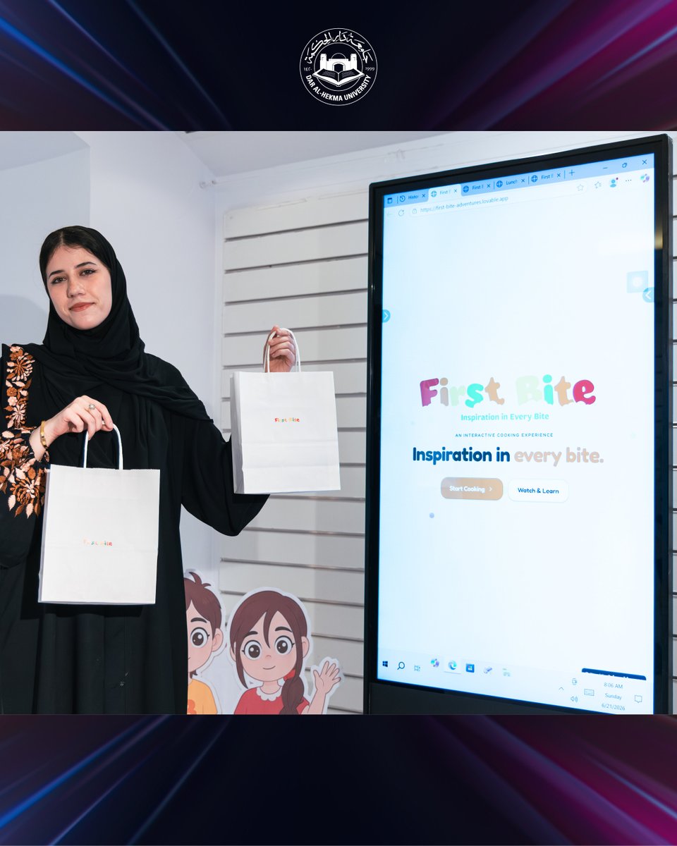 DAHUniversity's tweet photo. جانب من مشاريع تخرج طالبات برنامج بكالوريوس التصميم في الاتصالات المرئية بكلية الهندسة والحاسبات والتصاميم بجامعة #دار_الحكمة، في معرض “Visionary 2026” الذي أُقيم في الجامعة.​
​
A glimpse of the graduation projects presented by students of the Bachelor of Design in Visual Communication Program, from the School of Engineering, Computing and Design at Dar Al-Hekma University during the “Visionary 2026” exhibition.​

#جامعة_دار_الحكمة 
#dahuniversity
#Visionary2026 
#CreatingFutureOpportunities
#CreativeFuture 
#StudentExhibition