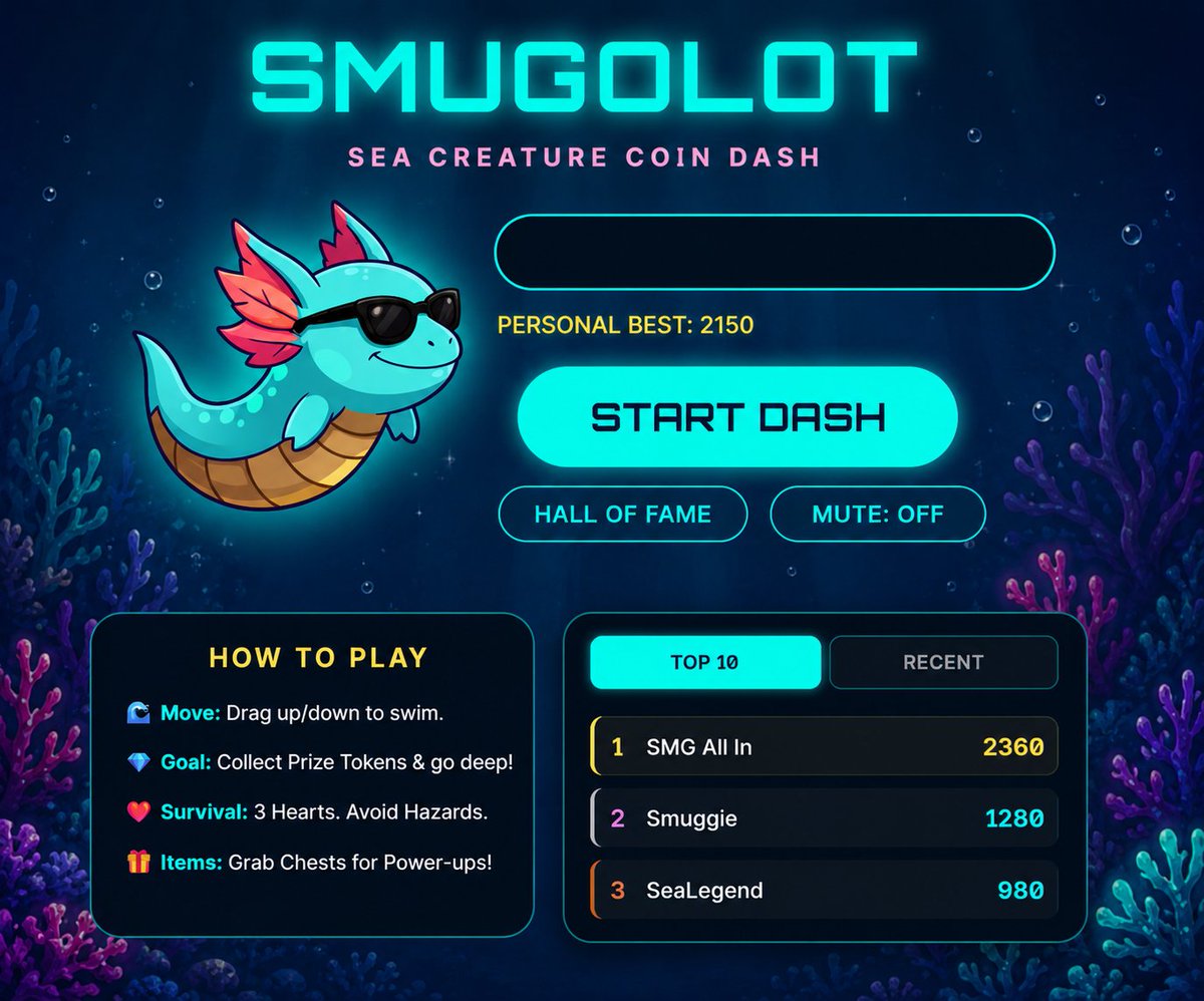 smugolot's tweet photo. ๐ฎ๐ JOIN THE GAME NOW! ๐๐ฎ
๐ Can YOU become the first Legend of #Smuglantis? ๐
๐ฅ Top 3 players win the equivalent value in #SMG coins.
๐ Beat the leaderboard.
๐ฅ 1st Place: 2360
๐ฅ 2nd Place: 2150
๐ฅ 3rd Place: 1280
๐ธ Post your high score screenshot below !
๐ Play now, climb the leaderboard and prove you're Too Rare To Care! ๐
๐Game link in the first reply ๐
#Solana #SolanaMemecoin #GameFi #PlayToEarn #P2E #CryptoGaming #Memecoin #CryptoMarket #Web3Gaming #BuiltOnSolana #CommunityFirst
@elonmusk