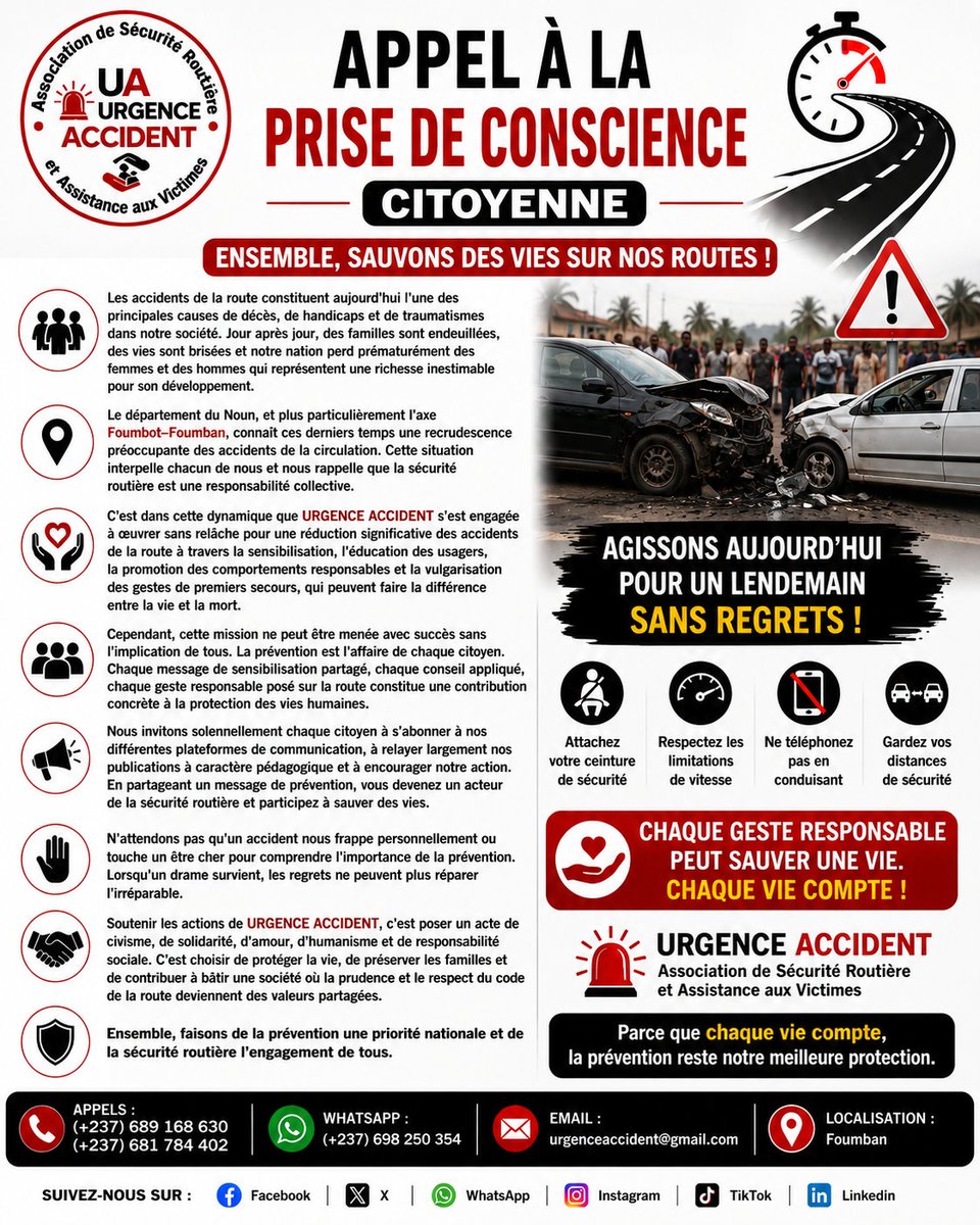 benrodriguendm's tweet photo. 🚨 SÉCURITÉ ROUTIÈRE 

📍APPEL À LA PRISE DE CONSCIENCE
Une publication ne suffira peut-être pas à changer le monde, mais elle peut changer le comportement d'une personne... et cette personne peut sauver une vie.
Devenez des acteurs de la prévention routière. En 
#ChaqueVieCompte https://t.co/wQf8nTJvUD