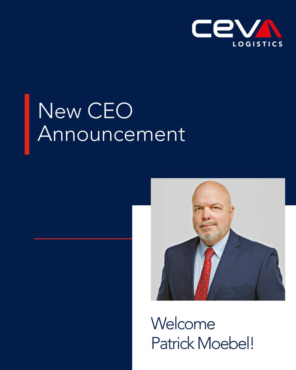 cevalogistics's tweet photo. 📢 We’re excited to welcome Patrick Moebel as our new CEO! 

With 30+ years in global supply chain leadership, he will lead our next phase of growth, innovation, and operational excellence. 

Grateful to Mathieu Friedberg for his leadership as he returns to the @CMACGM Group. https://t.co/d6gPEMUpxr