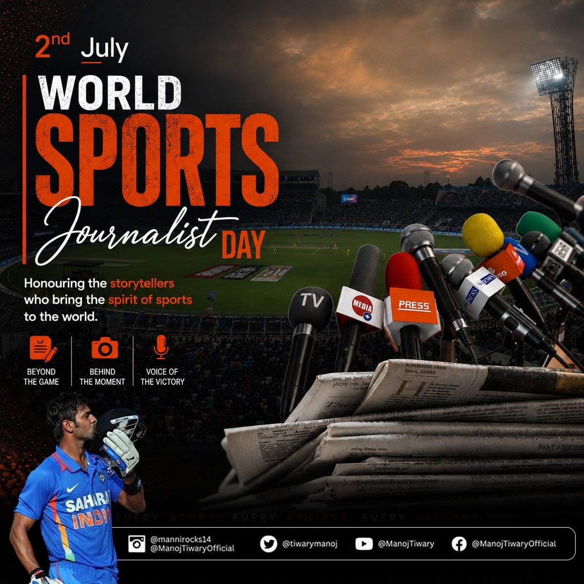 tiwarymanoj's tweet photo. Every incredible sporting moment starts with a story waiting to be unfolded. 🫰

On this International Sports Journalists Day, my heartfelt gratitude and wishes to all the special sports journalists who supported and enriched my career as an international cricketer. Thank you for being there... 🙌🙏🤝

#InternationalSportsJournalistsDay