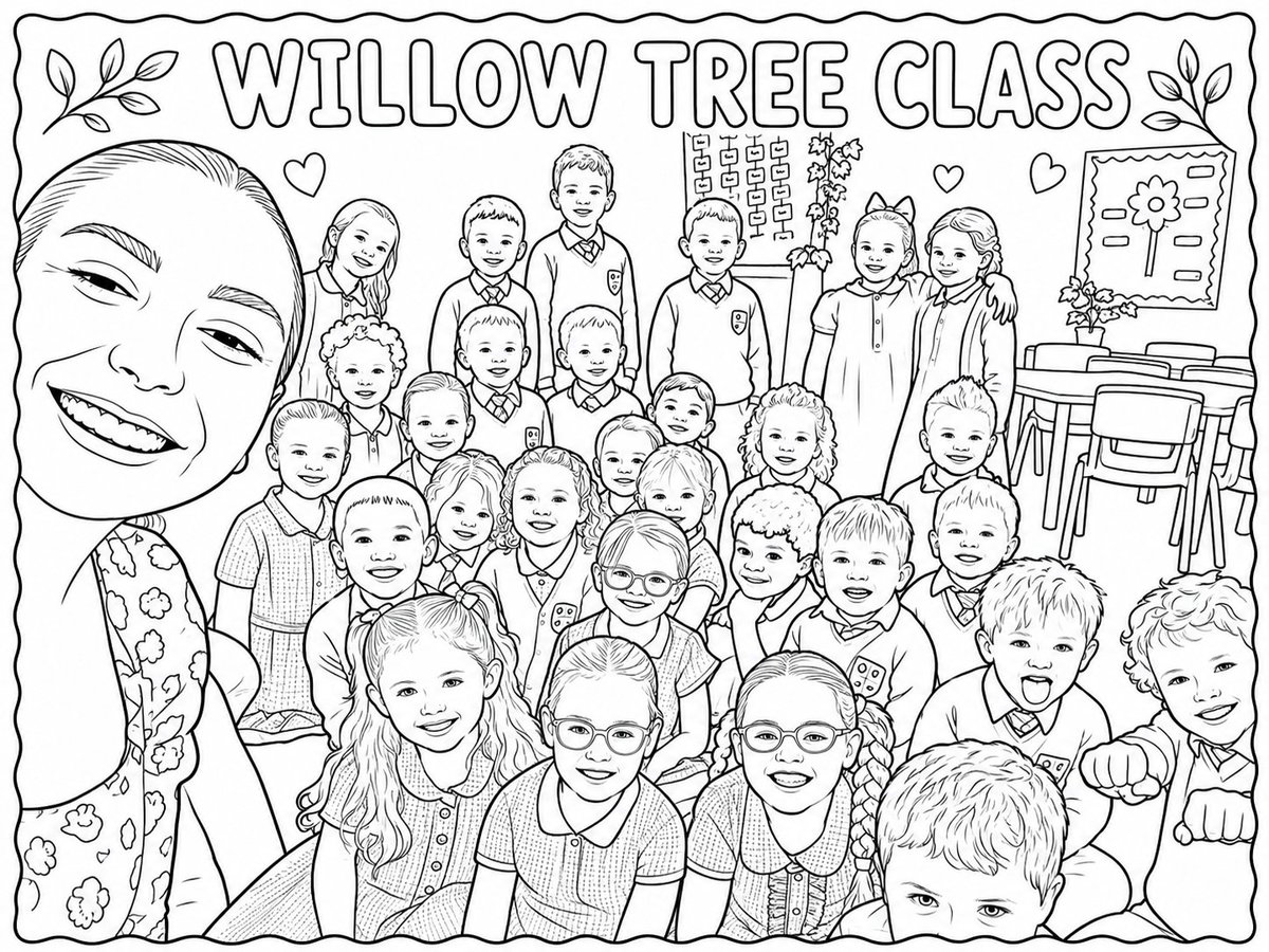 willowtreeclass's tweet photo. We have made our class selfie into a colouring sheet 📸💚 https://t.co/vG9QSvsWWz
