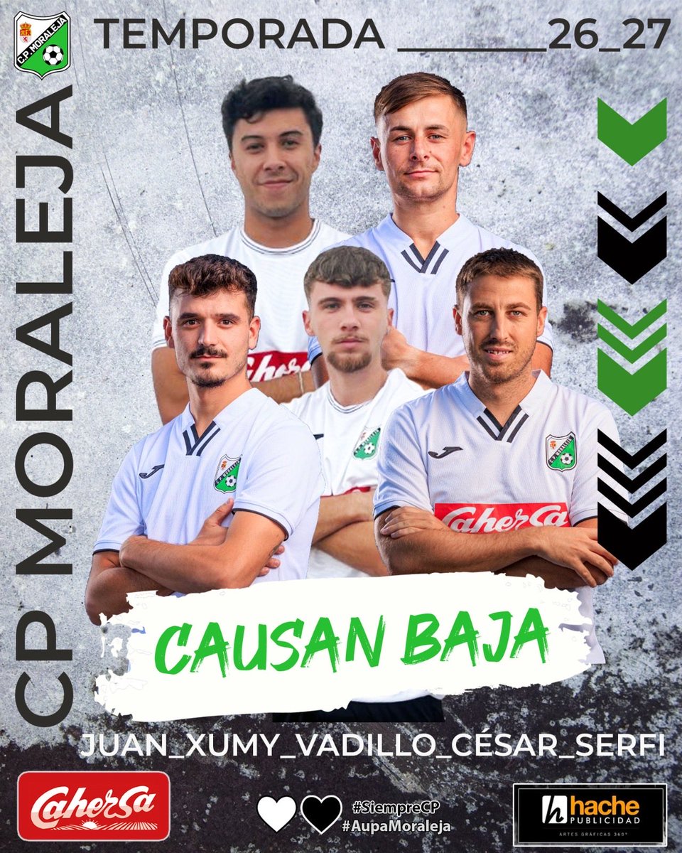 moralejacp's tweet photo. ‼️ATENCIÓN‼️

Comunicado oficial:

“Juan_Txumy_Vadillo_César_Serfi” causan baja para esta temporada 26/27.

Gracias por vuestra profesionalidad, implicación y compromiso con nuestro club!!🏳️🏴

Suerte en vuestros proyectos futuros y aquí tenéis vuestra casa!🏳️🏴

#SiempreCP🤍🖤 https://t.co/6zpnd1mIfx