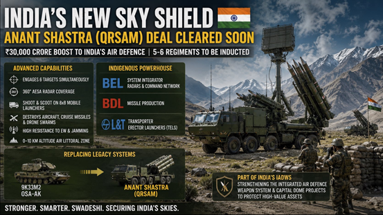 kavi34384's tweet photo. India's Army set to induct Anant Shastra (QRSAM) in a ₹30,000 Cr deal
Replcing Soviet Osa-AK with fully indigenous mobile shield
Engages 6 targets at once
360° AESA radar
Shoot &amp; scoot on 8x8 launchers
Beats aircraft, missiles &amp; drones
BEL, BDL &amp; L&amp;T power this Atmanirbhar boost https://t.co/boKnd9tG0Q