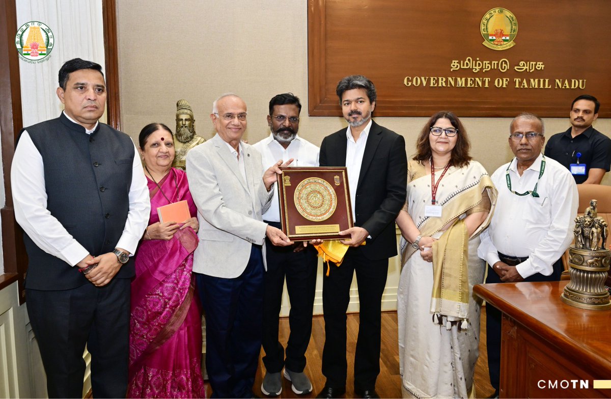 NFSU_Official's tweet photo. Padma Shri Awardee Dr. J.M. Vyas, VC‑NFSU, paid a courtesy visit to Hon’ble Tamil Nadu CM Thiru. S. Joseph Vijay at the Chief Secretariat, Chennai on 2 July'26. They held a meaningful dialogue on advancing forensic capabilities in Tamil Nadu, accompanied by senior NFSU officials. https://t.co/yRKESycEka