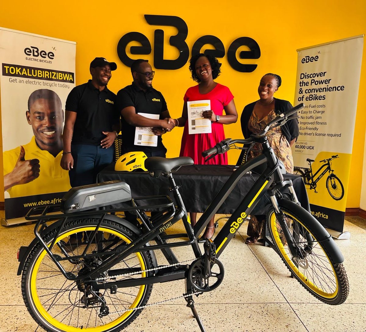 miriametochu's tweet photo. A pleasure it was this morning as I signed a document formalizing our #partnership with eBee Uganda - the electric bicycle guys. 

I was also given a tour of their showroom, guided by Sam the Country Director. 

Excited for the journey ahead Sam and team 💪. https://t.co/SXBdqiBMan