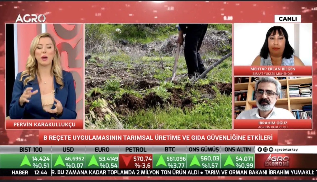 MehtapErcan13's tweet photo. 2 Temmuz 2026 tarihinde Pervin  Karakullukçu tarafından sunulan ve Agro TV’de yayınlanan Agro Ekonomi programına katılarak
“B Reçete Uygulaması” ve bu uygulamanın Ülke Tarımı ve Gıda Güvenliğine etkilerine ilişkin  uzman görüşlerimizi paylaştık.  https://t.co/0O5BX86Tfc https://t.co/RPAB9CnpWD