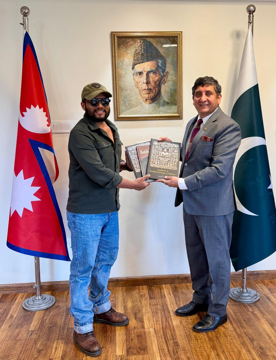 PakinNepal's tweet photo. Ambassador of Pakistan @abrarhashmi88 received Mr. Dashrath Sunar, Journalist today. Focus was his new documentary “Padma Sambhava Spiritual Trail” tracing it from Swat (his birth place) to Nepal and beyond to celebrate shared cultural heritage and abiding linkage b/w the people. https://t.co/nxOdYoF61A