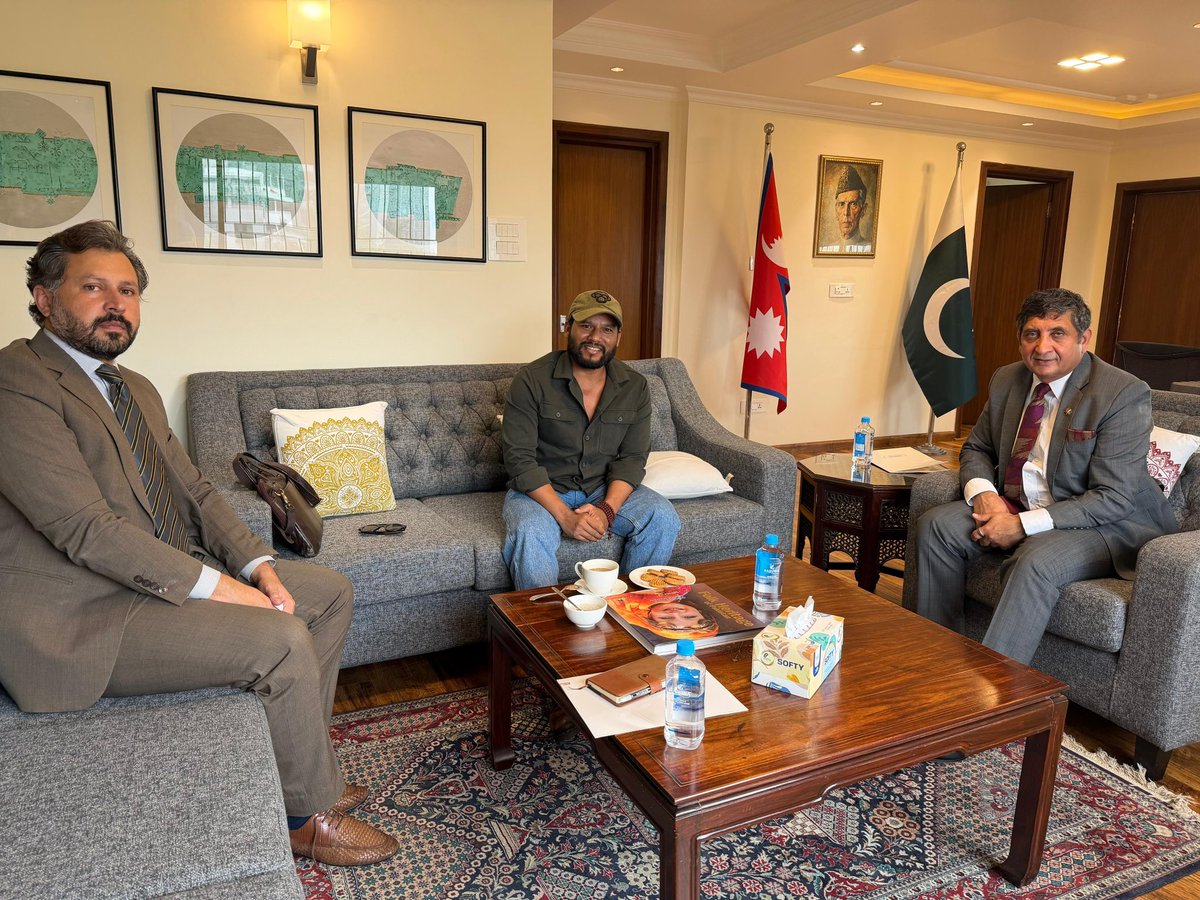 PakinNepal's tweet photo. Ambassador of Pakistan @abrarhashmi88 received Mr. Dashrath Sunar, Journalist today. Focus was his new documentary “Padma Sambhava Spiritual Trail” tracing it from Swat (his birth place) to Nepal and beyond to celebrate shared cultural heritage and abiding linkage b/w the people. https://t.co/nxOdYoF61A