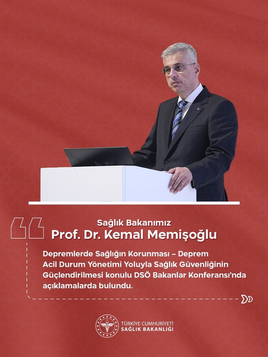 saglikbakanligi's tweet photo. Sağlık Bakanımız Prof. Dr. Kemal Memişoğlu, "Depremlerde Sağlığın Korunması – Deprem Acil Durum Yönetimi Yoluyla Sağlık Güvenliğinin Güçlendirilmesi" konulu DSÖ Bakanlar Konferansı’nda açıklamalarda bulundu. https://t.co/nv6dEQLyjY