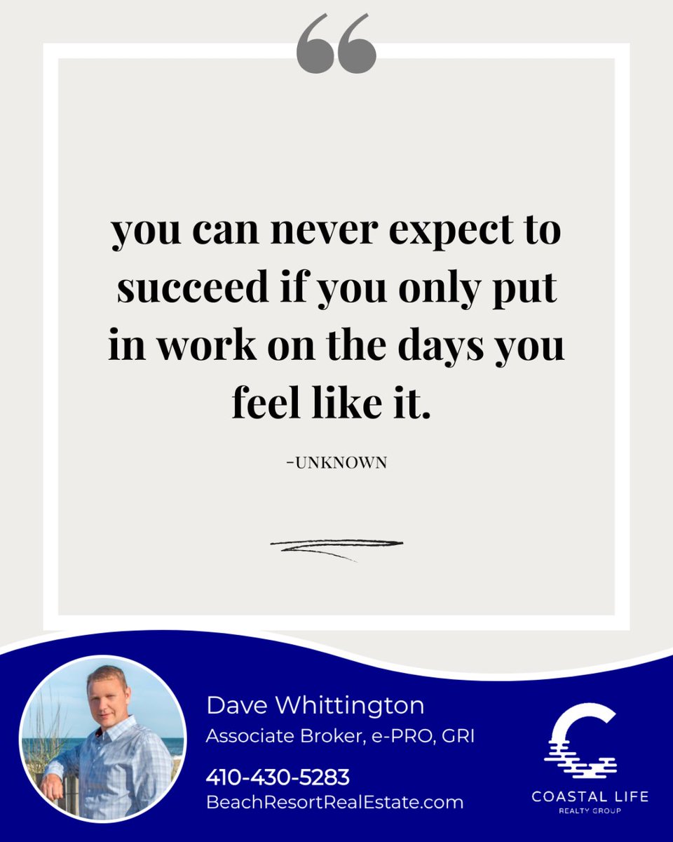 OceanCityRE's tweet photo. Give 100% every day, even when you want to give up. Results come from consistent hard work, so push forward, even through the tough days.

#quoteoftheday #positivity #succeed #results #growth #hardworkpaysoff https://t.co/SVDfjdSWjJ