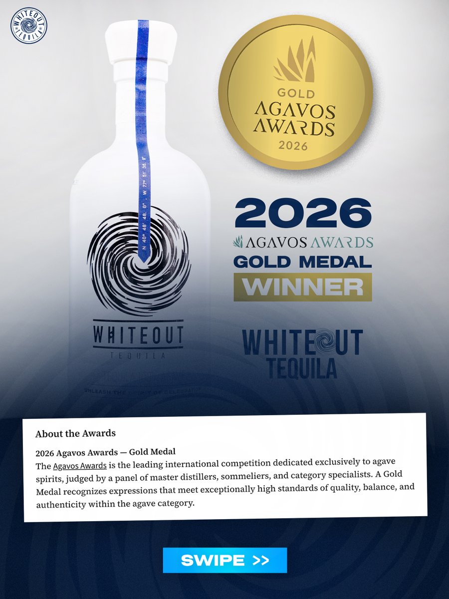 Whiteouttequila's tweet photo. 🏅 Two competitions. Two medals.

Whiteout Tequila Blanco has earned Gold at the 2026 Agavos Awards and Silver at the 2026 San Francisco World Spirits Competition-two of the world's most respected blind-tasting competitions.

Crafted in Jalisco. Additive-free. Built on community.

Thank you to everyone who's been part of this journey. 🤍🥃

Find Whiteout Tequila at your nearest Fine Wine & Good Spirits.

#WhiteoutTequila #AwardWinningTequila #AdditiveFreeTequila