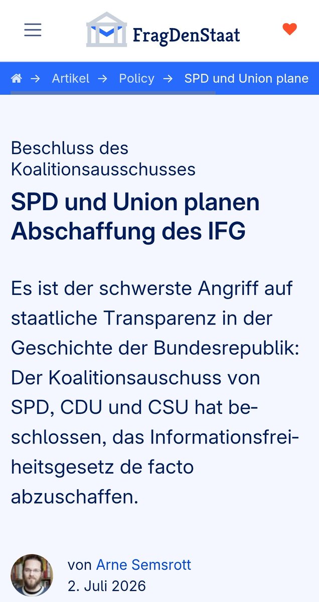 TinasBunte_Welt's tweet photo. Was für ein Armutszeugnis. Erst predigt man Demokratie u Bürgernähe, dann will man ausgerechnet das Gesetz schleifen, mit dem Bürger u Journalisten staatliches Handeln kontrollieren können.

Gerade in Zeiten sinkenden Vertrauens in die Politik braucht es mehr Offenheit u nicht https://t.co/JgeWyHMWbH