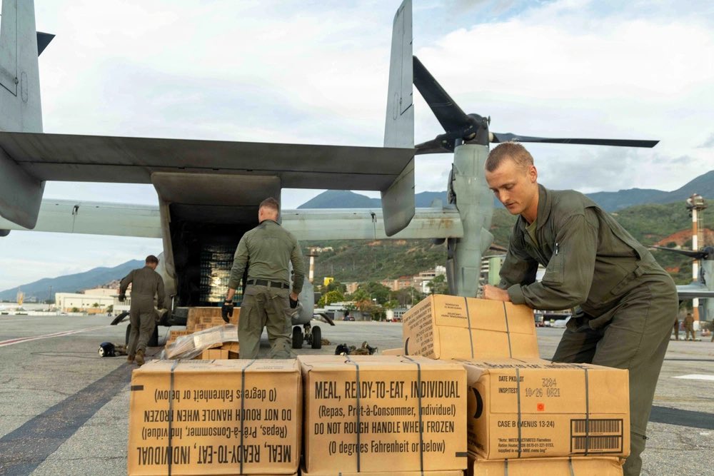 The24MEU's tweet photo. No Better Friend

@USMC with #lcf24 , #vmm365 unload supplies from an MV-22B Osprey. 

The @DeptofWar and @Southcom are in support of @StateDept - led U.S. government relief operations following the devastating earthquakes that struck the nation June 24, 2026. https://t.co/t3EcPg5aCe