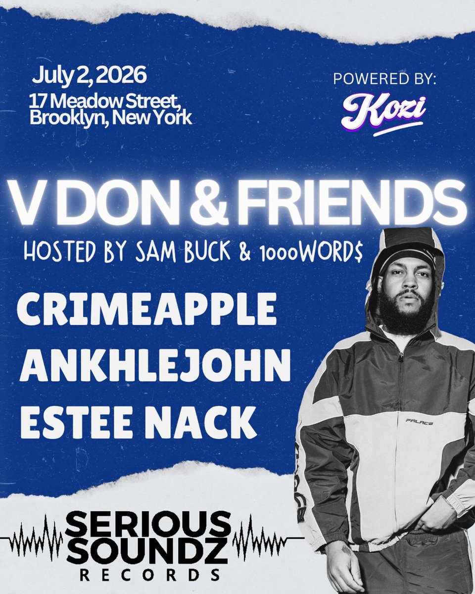 baragendanyc's tweet photo. Tonight at 6:00 PM @themeadowsbk

Serious Soundz Records presents @vdonsoundz &amp; Friends, bringing together some of the most respected names in today’s underground rap scene. V-Don headlines alongside @__crimeapple__, Ankhlejohn, and @esteenack

#VDon #NYCHipHop #NYCEvents https://t.co/KQrDJN5b9W
