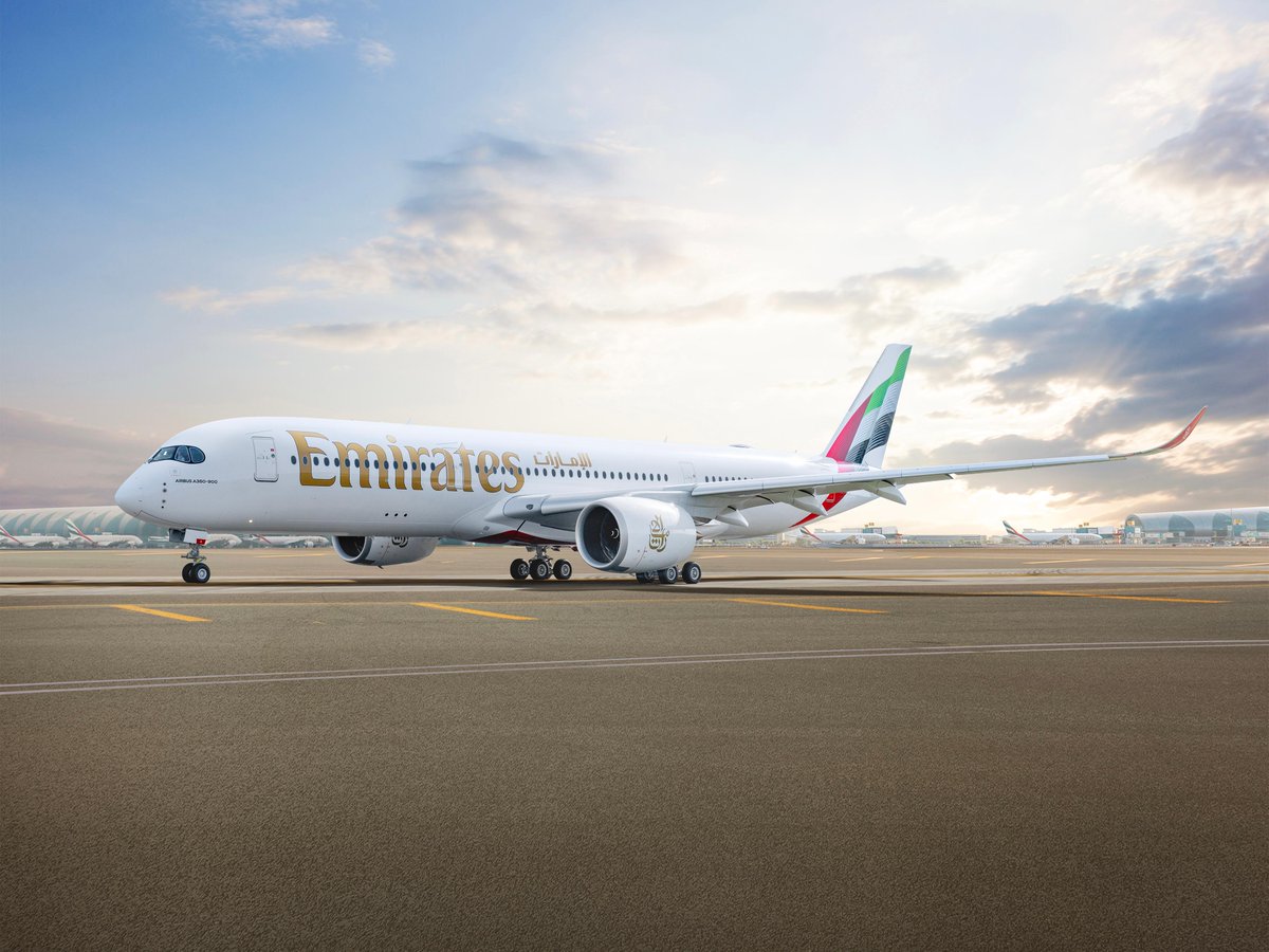 emirates's tweet photo. Emirates' third daily flight to Cape Town has arrived, introducing the Emirates A350 to South African skies. https://t.co/PXBWLTnOXI https://t.co/2G4B2OUfkd