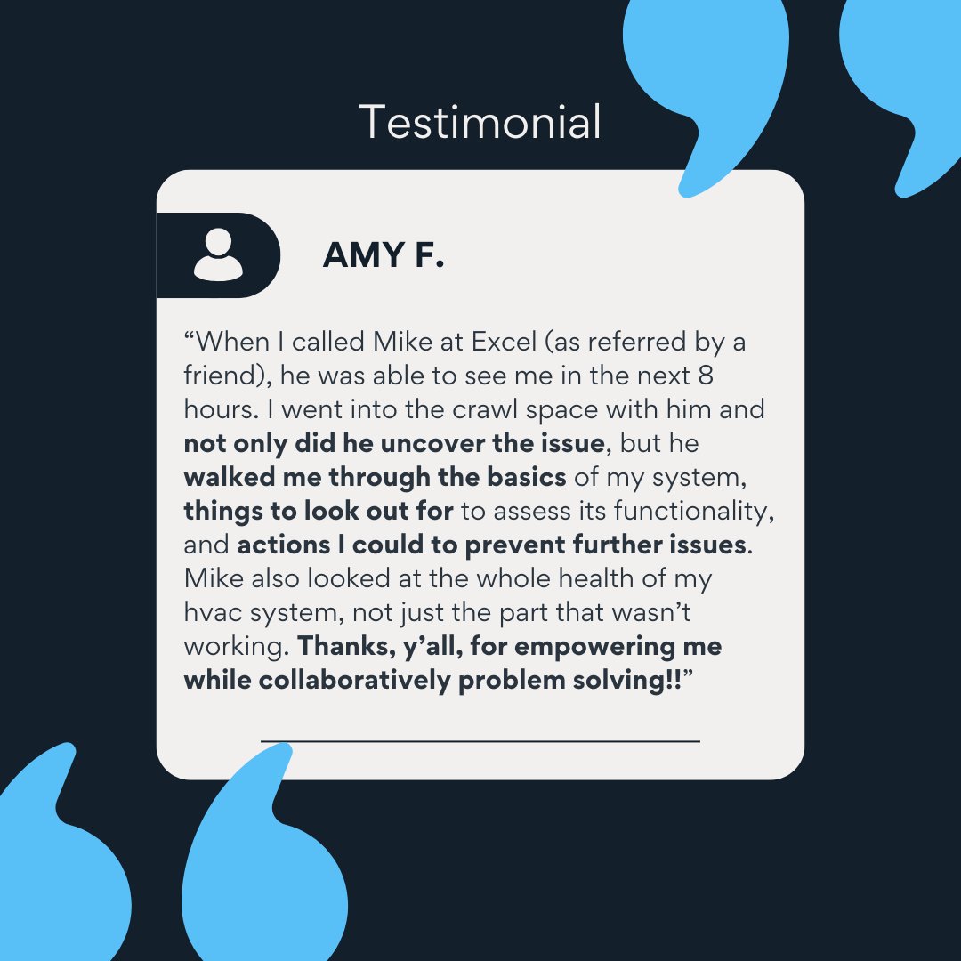 Excel_Mech's tweet photo. Customer experiences continue to drive everything we do.
#CustomerExperience #HVACCompany #TrustedService https://t.co/gMRLKjtGrR