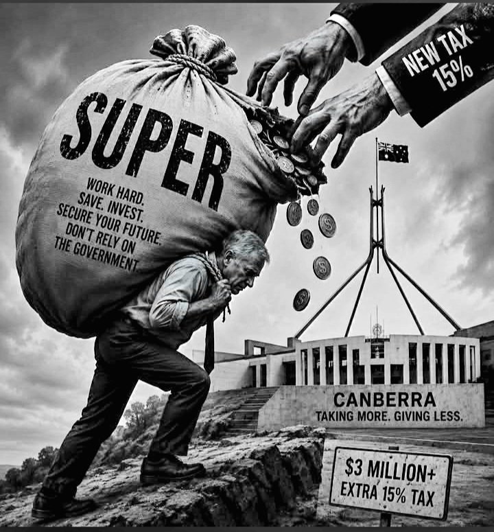 JimThom90458694's tweet photo. Superannuation was sold to Australians as a promise.

Work hard. Sacrifice now. Build your nest egg.
So you won’t have to rely on the government later.

That was the deal.

Now the moment people actually succeed… the rules change.

If you’ve spent decades building more than $3 million inside your super, the government now wants another 15%.

Think about that.

They encouraged you to take responsibility.
They incentivised you to plan ahead.
They told you to become self-sufficient.

And now they’re punishing the exact behaviour they promoted.

This isn’t about “taxing the rich.”

This is about trust.

Because once a government proves it can move the goalposts whenever it wants, every Australian should be paying attention.

Today it’s $3 million.

Tomorrow?
$2 million.
$1 million.
Whatever they decide.

Inflation will do the rest.

The dangerous part isn’t just the tax.

It’s the principle.

If you can’t build wealth, protect wealth, and pass wealth on to your family without the state reaching deeper into your pocket, then what exactly are we working for?

Superannuation was supposed to reduce dependence on government.

Now it’s becoming another pipeline back to government.

That’s not policy.

That’s confiscation dressed up as fairness.

Australians are waking up.

And they’re sick of being treated like an ATM.