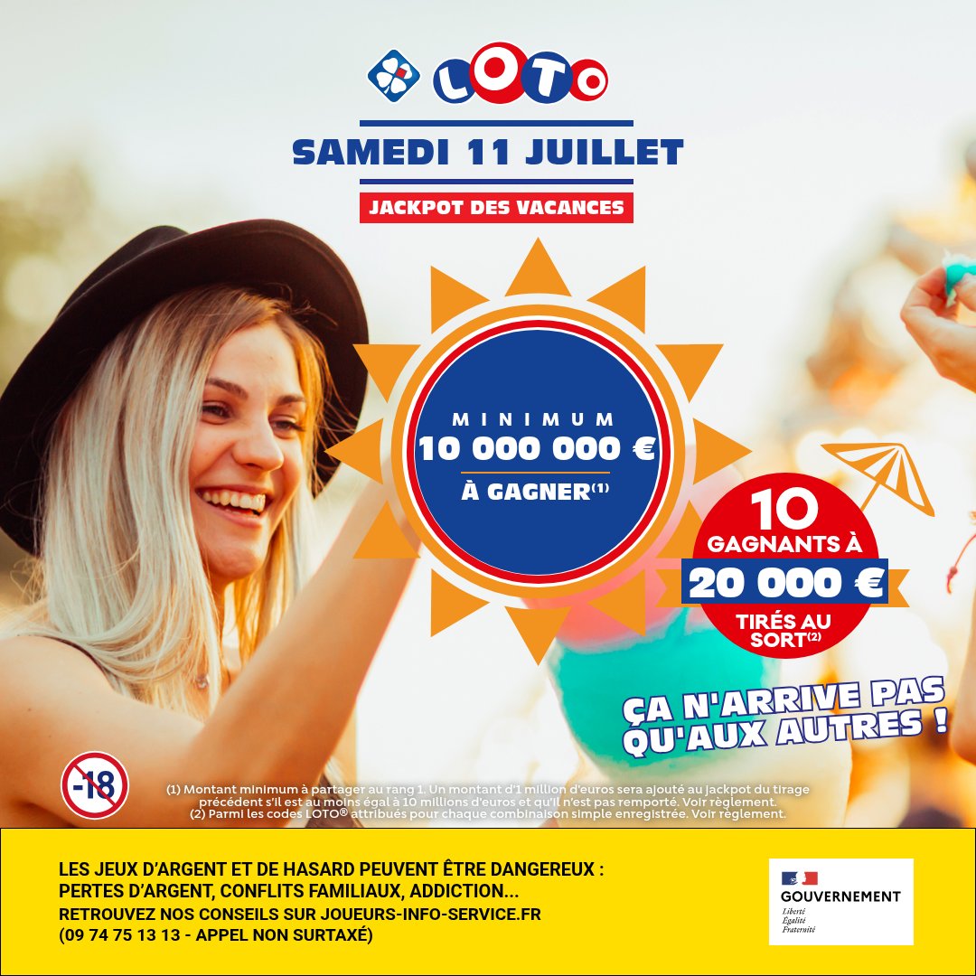 FDJ_Officiel_'s tweet photo. ☀️ Cet été, le Jackpot des Vacances débarque sur LOTO® !
Minimum 10 000 000 € à gagner ce samedi 11 juillet.