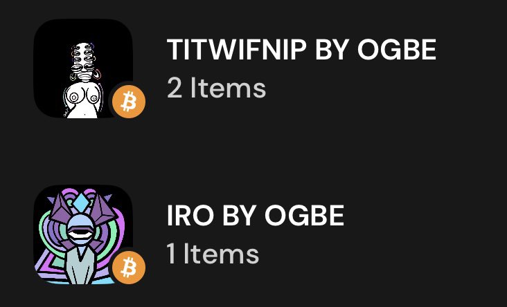 degenfans69's tweet photo. Just noticed @_0GBE BOLD, Beautiful collections also now showing up in the @xverse wallet in their own category as they should 💯 

Get these bold, unique pieces by an OG BTC legend 👑 🫵🏼

Collectors Collect 🔶 https://t.co/VFyIusVErj