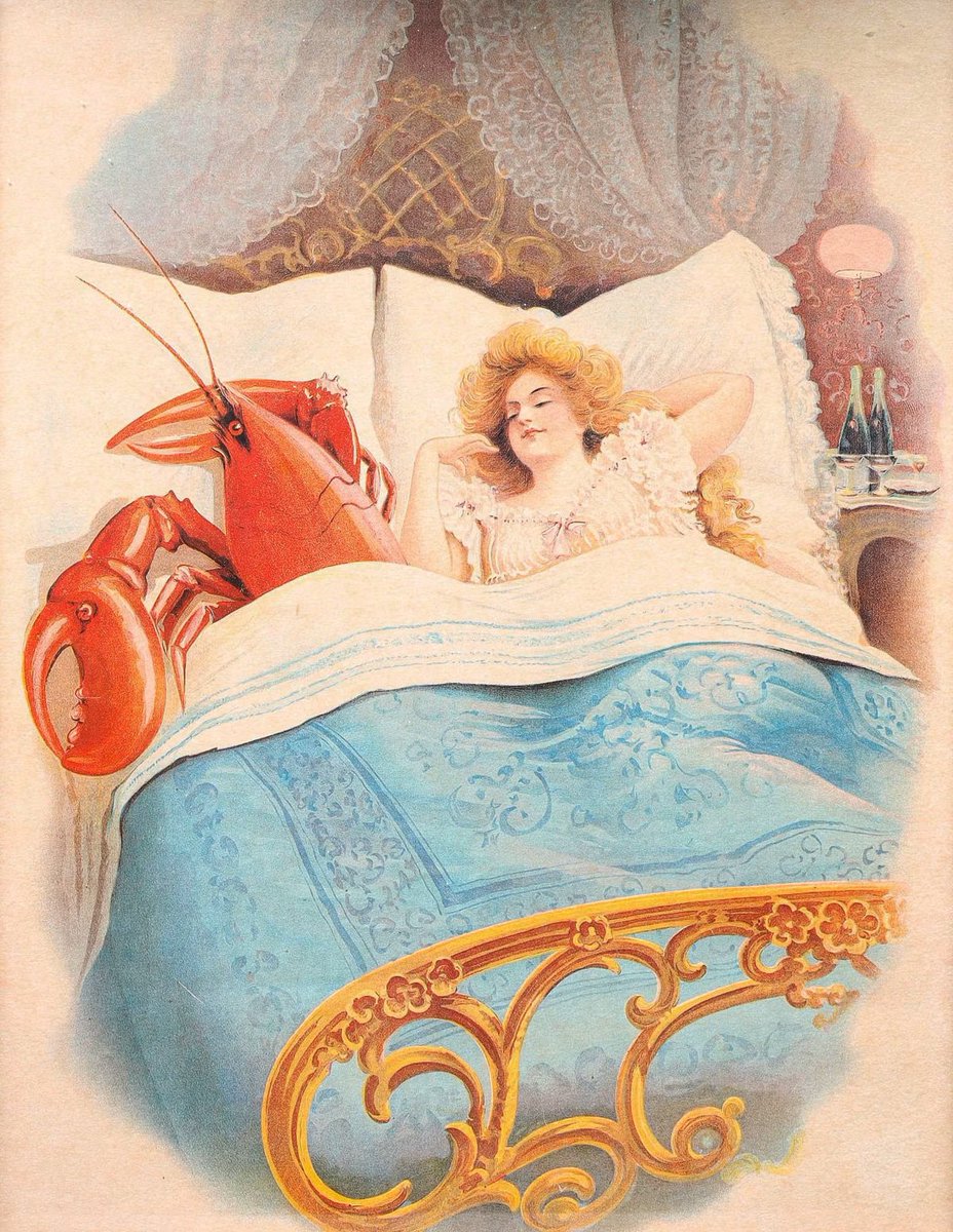 oscillate23's tweet photo. “Woman in bed with a lobster”, circa 1910. Anonymous. https://t.co/h8Ha7CrCC9