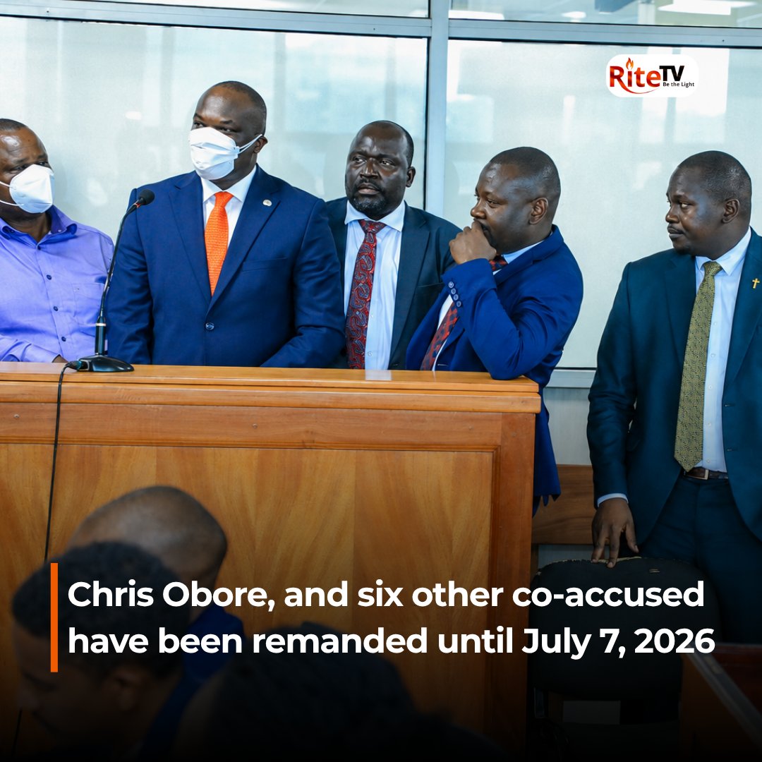 RiteTelevision's tweet photo. Chris Obore, and six other co-accused have been remanded until July 7, 2026. Read more here... https://t.co/ORxViIuVpu
#Remanded
#Parliament
#RiteTVNewsUpdates https://t.co/eeeU0lXApc