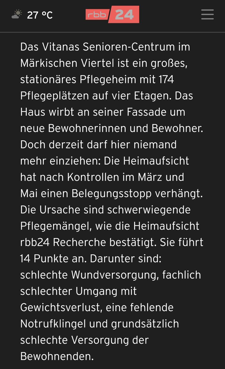 _richtig_falsch's tweet photo. Wird immer besser in Berlin

"Bewohner haben keinen Anspruch auf Kostenerstattung, wenn Leistungen nicht erbracht werden."

"Die Ursache sind schwerwiegende Pflegemängel, wie die Heimaufsicht rbb24 Recherche bestätigt. Sie führt 14 Punkte an. Darunter sind: schlechte Wundversorgung, fachlich schlechter Umgang mit Gewichtsverlust, eine fehlende Notrufklingel und grundsätzlich schlechte Versorgung der Bewohnenden."

.