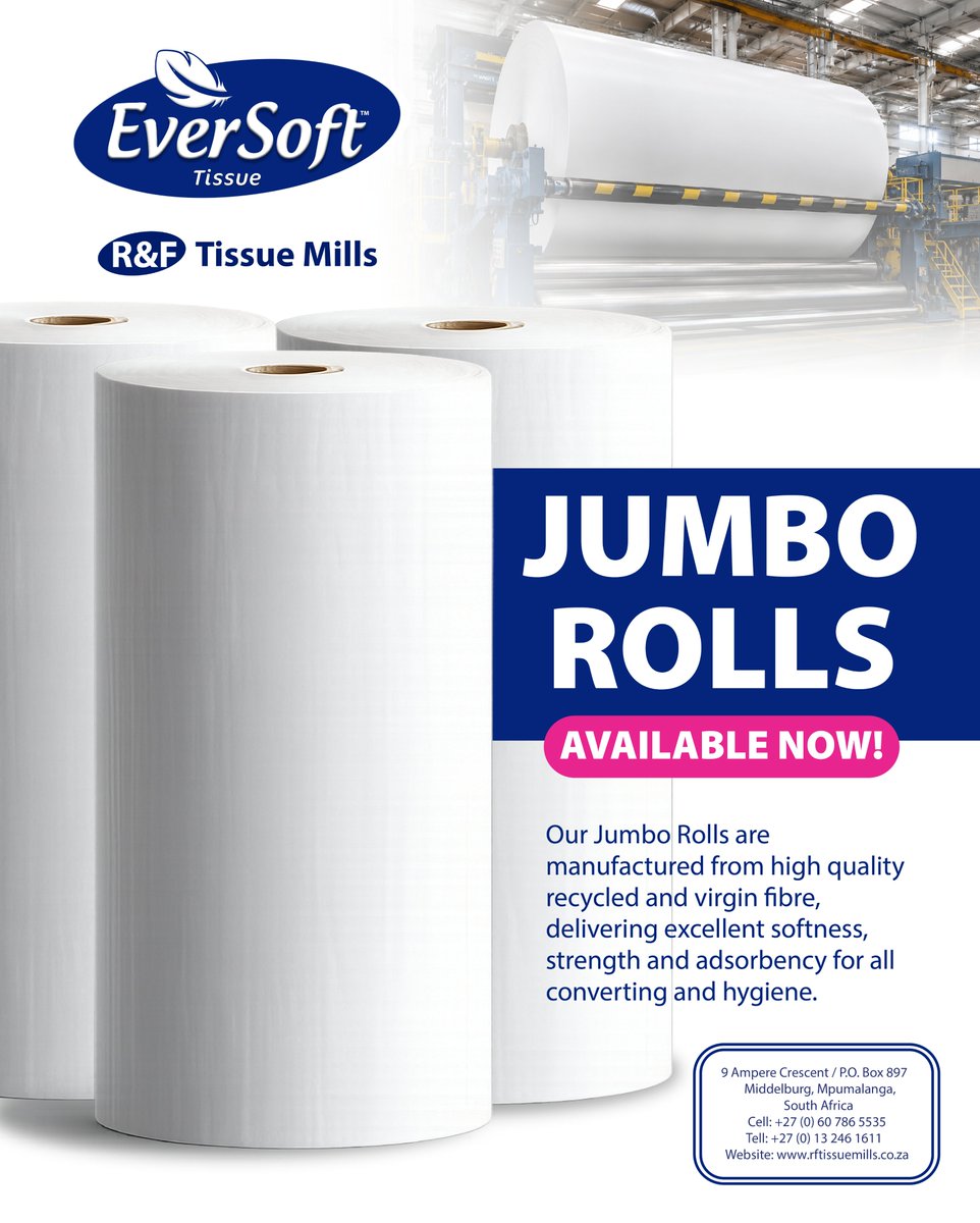 RFTissueMills's tweet photo. ๐ท Looking for a reliable Jumbo Roll supplier?
๐ท Partner with a manufacturer you can trust.
๐ท Message us today for pricing and availability.
#JumboRolls #RNFTissueMills #EverSoft #BulkOrders #TissueManufacturing #BusinessSolutions #QualityMatters https://t.co/5GvLOmk0IJ