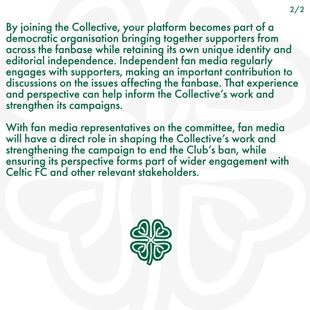 CFC_Collective's tweet photo. Celtic FC will soon welcome mainstream media into our stadium that lied about our supporters and undermined our manager in May.

Meanwhile, Celtic fan media remains banned.

Even by this Board’s standards, that is unacceptable.

We will continue to campaign for the ban to end. https://t.co/6mHe9IiJBN