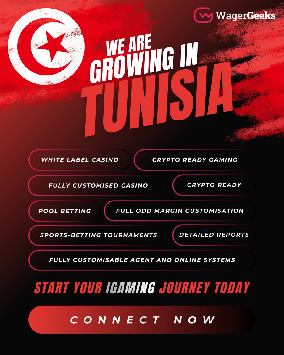 WGeeks_Official's tweet photo. The future of iGaming technology has arrived in Tunisia

- White-Label Casino Solutions
- Fully Customized Casino Platforms
- Crypto-Ready Gaming Infrastructure
- Multilingual Platform Support
&amp; Many More Awesome Features..!!

Let’s connect at sales@wagergeeks.com https://t.co/UvZwF6N23i