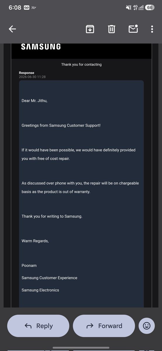 _jithu_'s tweet photo. @SamsungIndia @SamsungMobile

Green line issue on my Galaxy S23 (256GB). Free screen replacement denied because the phone is over 3 years old, despite no physical damage. Disappointed as a long-time Samsung customer.

#GalaxyS23 #GreenLineIssue https://t.co/NWuKqlxnhx