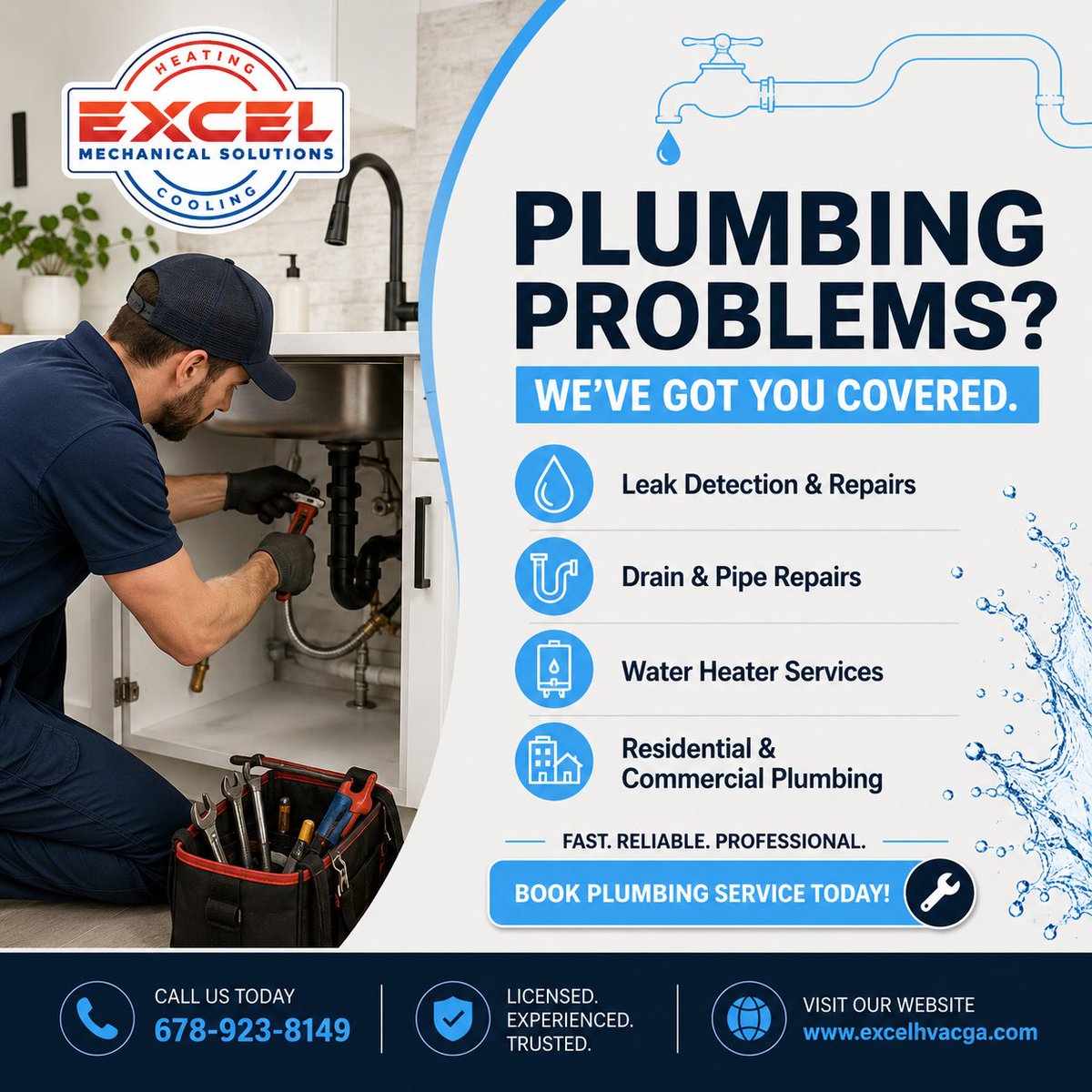 Excel_Mech's tweet photo. 🚰 Plumbing problems won't fix themselves.

From leaks and clogged drains to water heater repairs, Excel Mechanical Solutions has you covered.

✔ Residential &amp; Commercial Plumbing
📞 678-923-8149

#Plumbing #MetroAtlanta #HomeRepair #WaterHeater #ExcelMechanicalSolutions https://t.co/wBDDoXO7BK