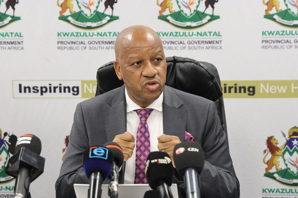 KZN_ComSafety's tweet photo. KwaZu-Natal Premier Honourable Thamsanqa Ntuli convened a media briefing during which he outlined developments that unfolded during the 30 June province-wide protests, which were mainly peaceful and disciplined.

The Premier was accompanied to the briefing by Acting Provincial https://t.co/CQeDGUmYV9