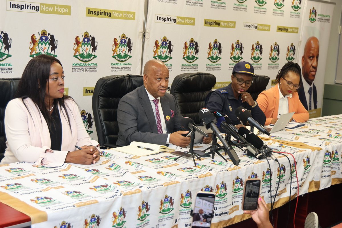 KZN_ComSafety's tweet photo. KwaZu-Natal Premier Honourable Thamsanqa Ntuli convened a media briefing during which he outlined developments that unfolded during the 30 June province-wide protests, which were mainly peaceful and disciplined.

The Premier was accompanied to the briefing by Acting Provincial https://t.co/CQeDGUmYV9