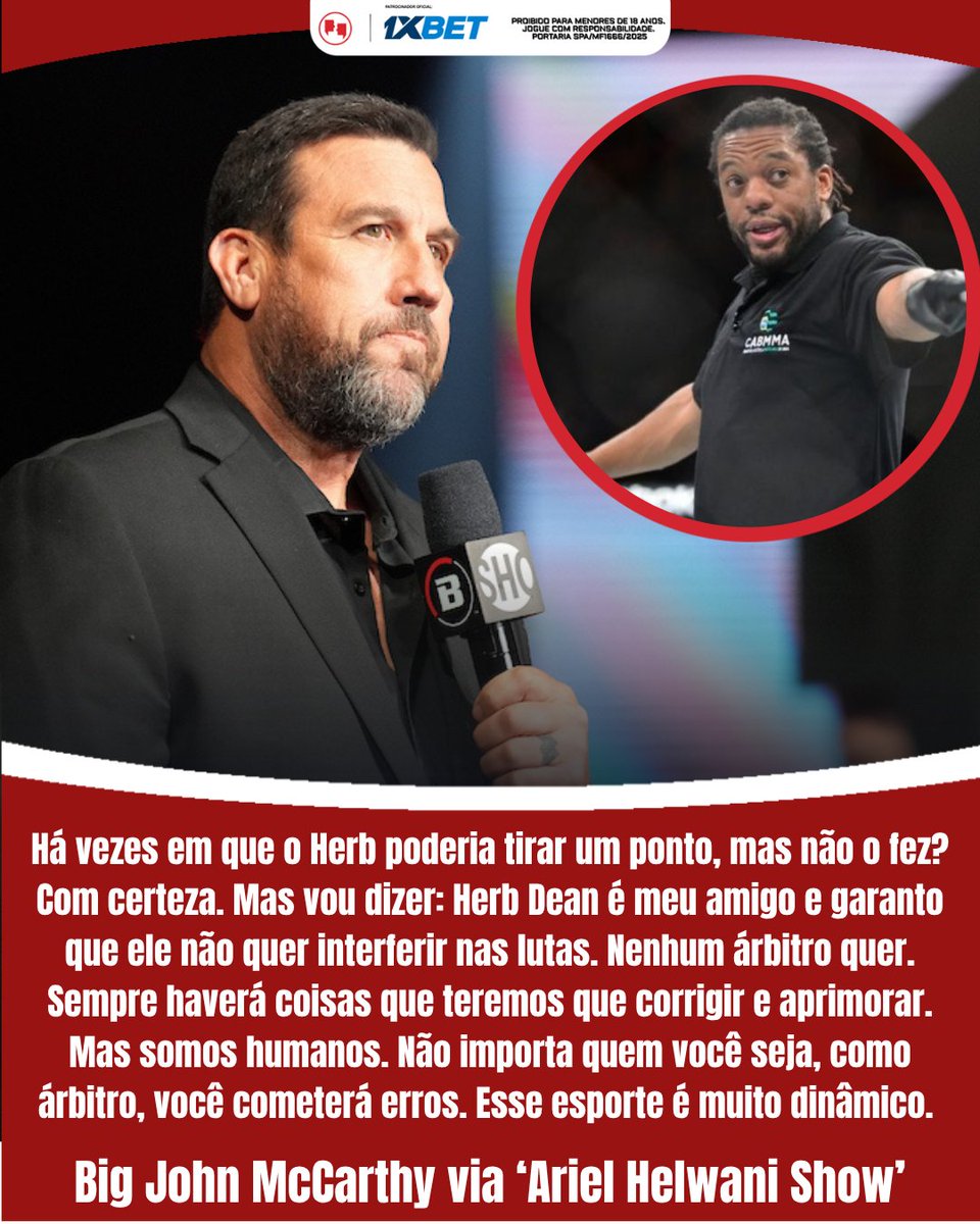 AgFight's tweet photo. DEFESA DA CLASSE! 🚨
Enquanto Herb Dean se vê em meio a uma enxurrada de críticas e ataques, um nome de peso rema contra a maré.
Um dos árbitros mais respeitados do esporte, 'Big' John McCarthy saiu em defesa do colega.
Enviesado? 👀
#Árbitro #UFC #Polêmica #Críticas #BigJohn https://t.co/OBNgJG3wXX