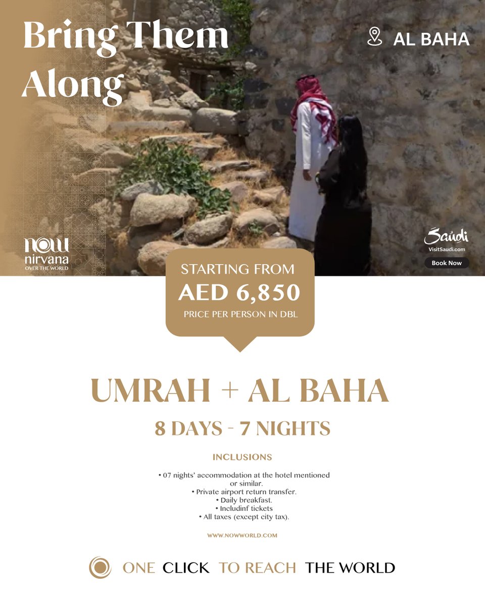 nirvanaoverthe1's tweet photo. The most meaningful journeys are the ones you share.

Bring your loved ones along for a unique experience that combines the blessings of Umrah with unforgettable family adventures across Saudi Arabia.

Packages starting from AED 6,850 per person. https://t.co/K6xN209J1j