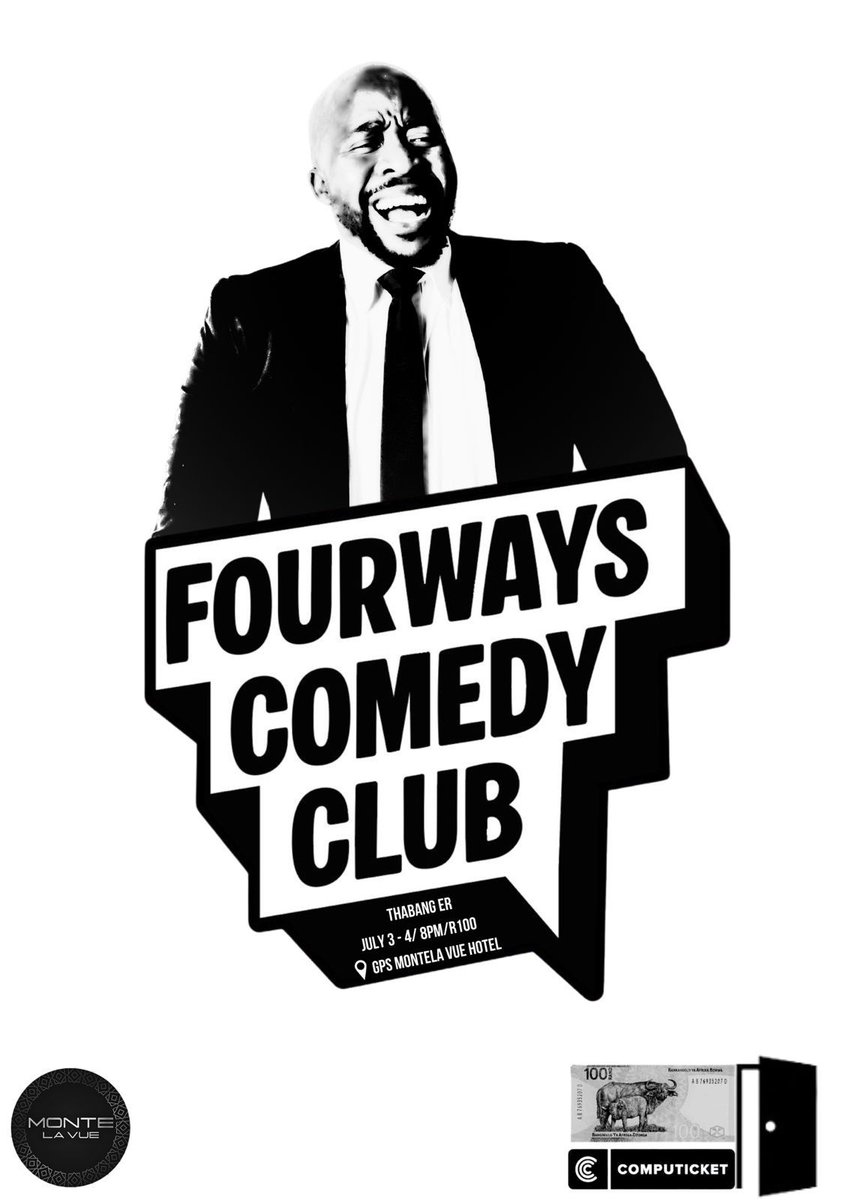 KediboneSA's tweet photo. This Friday and Saturday we (Myself and @Thabang_ER ) at #FourwaysComedyClub. Tickets at @Computicket https://t.co/lon1sQx2SI