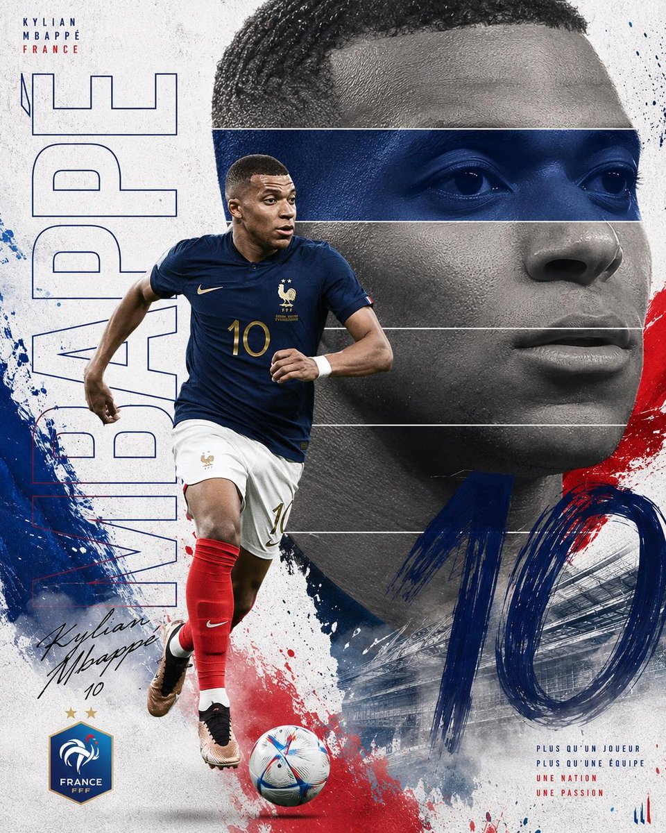 Taaruk_'s tweet photo. GPT image 2 on Chatgpt 

Prompt:
Create a premium sports poster in the style of a Nike × FIFA World Cup editorial campaign. Feature one legendary football player as the hero with a dynamic full-body action pose layered in front of a massive grayscale close-up portrait. Apply a bold horizontal color strip across the eyes using the national flag colors while the rest of the portrait remains monochrome. Place a huge hand-painted jersey number on the right with textured brush strokes.

Use a clean white concrete background with subtle stadium architecture, smoke, dust, paint splashes, ink textures, halftone patterns, distressed paper, and grunge overlays. Add a vertical outlined surname on the left edge, small uppercase first name, handwritten signature near the bottom, national team crest, minimalist typography, inspirational slogan, and modern editorial layout.

Color palette should match the player's national team (Portugal: red & green, Argentina: sky blue & white, France: blue, white & red, Brazil: yellow, green & blue). Use dramatic rim lighting, high contrast, realistic skin texture, sharp jersey fabric details, cinematic shadows, premium magazine cover composition, dynamic depth, layered collage design, sports branding aesthetic, ultra-realistic, 8K, HDR, award-winning graphic design.

Style keywords:
editorial sports poster, FIFA World Cup, Nike campaign, double exposure, layered collage, monochrome portrait, selective color, grunge textures, paint splashes, brush typography, stadium atmosphere, premium branding, modern sports graphic design, photorealistic, ultra detailed.