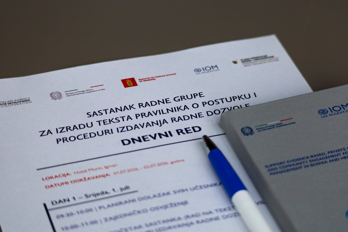 IOMBiH's tweet photo. In Sarajevo, the Working Group held a 2-day meeting to continue drafting the Rulebook on work permit issuance procedures, with IOM technical support &amp; partners from labour institutions, employers and unions - an important step toward clearer and improved processes in FBiH https://t.co/aghHrrysPW