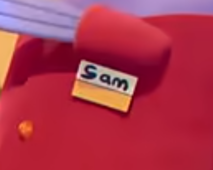 JoeRegrets's tweet photo. So why in The Sandy Cheeks Movie is she wearing a name tag that says 'Sam'? She is so fake. I hope misfortune continues to meet her at every turn. https://t.co/WUCqytImFb