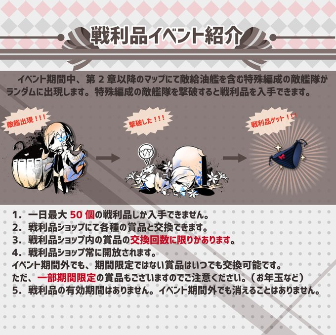 SKSJR_JP's tweet photo. 【戦利品イベント】2026年7月3日14:00～2026年7月19日13:59にて戦利品イベントを開催致します。イベント詳細は、ホームページまたはゲーム内お知らせにてご確認ください。#戦艦少女R
https://t.co/9sGhEvkMZ9 https://t.co/pFajFpVSt8