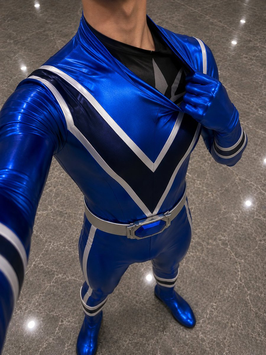AIcombatant's tweet photo. 青いスーツを着ている間は、
誰もが俺をヒーローだと思っていた。

でも、それは外側だけの姿。
胸元を開けば、そこにはずっと隠していた黒いスーツがある。

正義の色を脱ぎ捨てるたび、
身体が軽くなる。
黒に包まれていくたび、
自分が本来の場所へ戻っていく感覚がする。

そしてマスクを被った瞬間、
名前も顔も、ヒーローだった過去も消える。

これが俺の本当の姿。
戦闘員として立っている時が、一番落ち着く。

#戦闘員 #創作特撮 #特撮コスプレ #ヒーローの正体 #正体隠し #敵堕ち #闇堕ち #戦闘員化 #黒スーツ #マスク #コスプレ撮影 #オリジナル特撮
