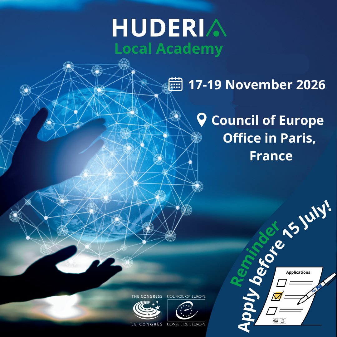 COECongress's tweet photo. ⏳Time to apply for the HUDERIA Local Academy!
Local and regional authorities can learn best practices, strengthen AI governance, and network.

Submit your expression of interest today 👉 https://t.co/5pBz55uqSI

#HUDERIA #ArtificialIntelligence #Transparency #CouncilOfEurope https://t.co/07jo3Eyw0v