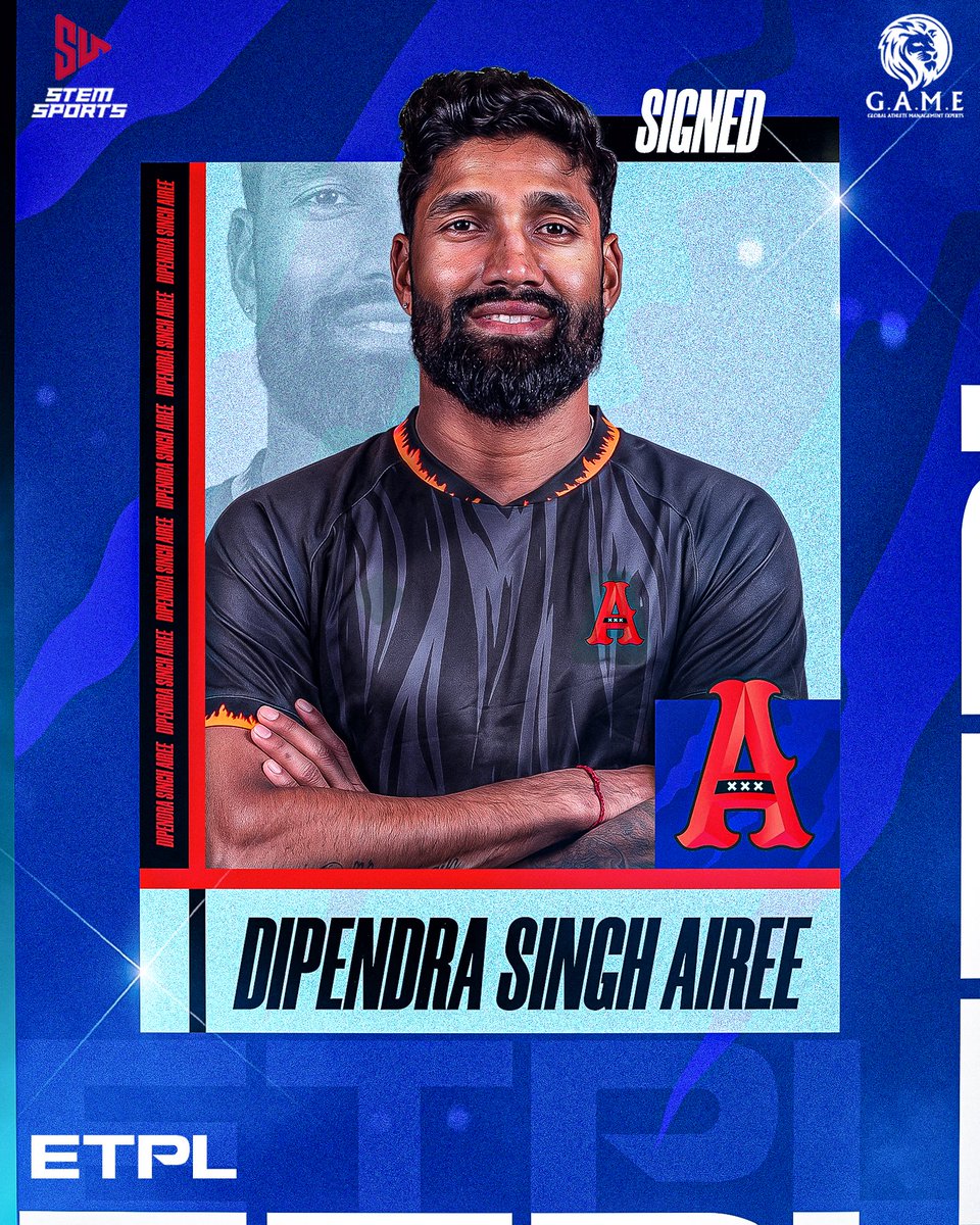 Stemsports1's tweet photo. Dipendra Singh Airee will be representing the Amsterdam Flames in the European T20 Premier League.🇳🇵🔥🏏

#DipendraSinghAiree #ETPL #AmsterdamFlames #IamGAME #StemSports https://t.co/twuNCKqOfz