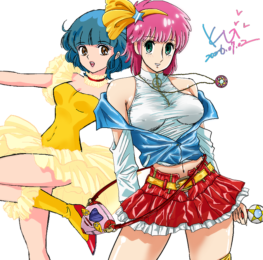 jian_yin's tweet photo. はい、今回は特別回？ですｗ
以前描いた優（マミ）ちゃんとのコラボ🥰
「優が大きくなった ver.マミ」
「モモが大きくなった ver.アダルトタッチモモ」
…このまま続けてKEY-GONver.での大人になったユーミやエミ、ペルシャの魔女っ娘たちを描いちゃう？😅 https://t.co/oJapuRZNAS